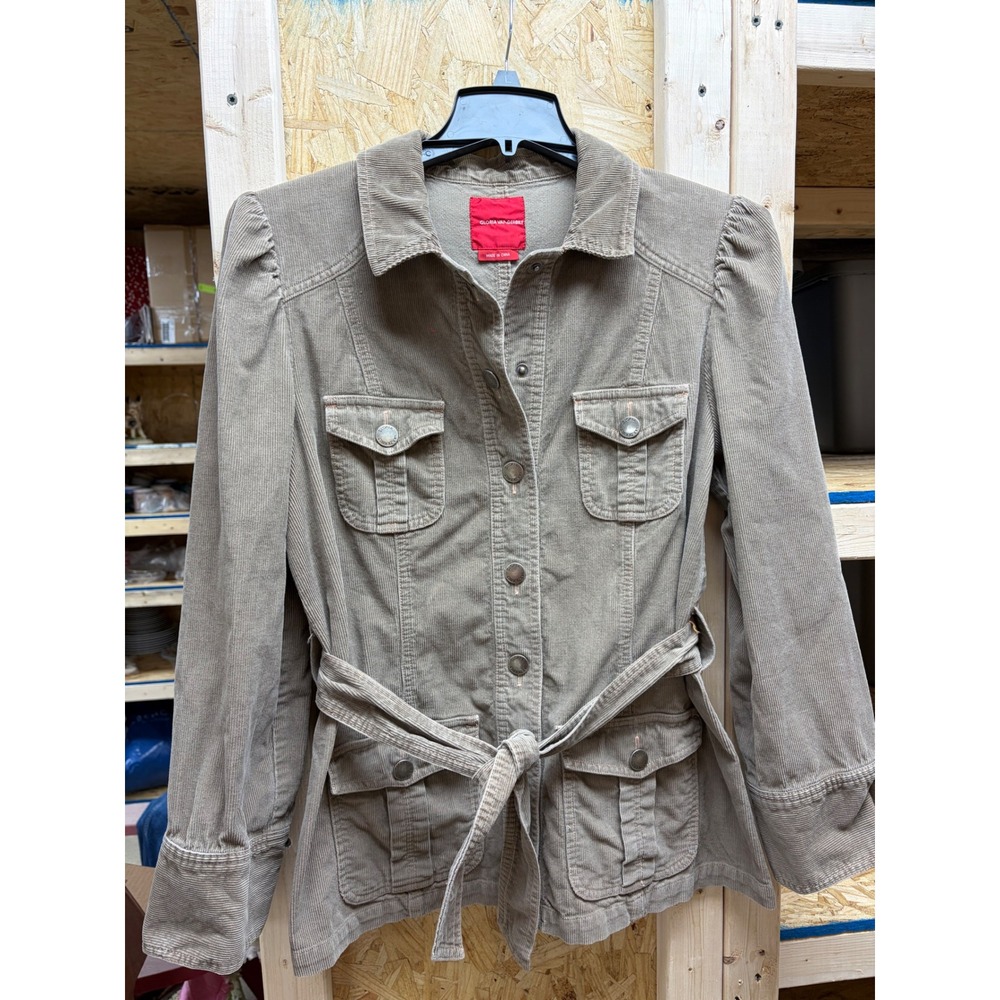 Gloria Vanderbilt Corduroy Jacket Brown Belted Utility Field Coat L